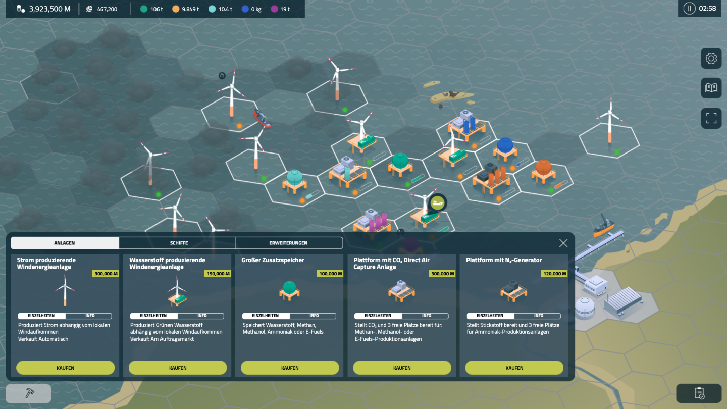 A screenshot from the game »Offshore – the H2Mare Game«.