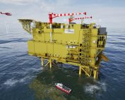 Wizualizacja morskiej platformy konwerterowej w nowym standardzie 2 GW/525kV dla projektu LanWin3 50Hertz. Fot: Siemens Energy/Dragados Offshore