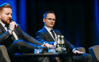 PGE Baltica CEO Bartosz Fedurek and Engineering Associate Director at Ocean WindS Marek Świerżyński at the Baltic Sea Offshore Wind Energy Summit's panel discussion titled "Ports of Power: Enabling Offshore Installation and Maintenance"