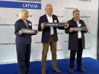 Vita Paulāne, Chairwoman of Ropaži Municipality, Eduard van der Meer, CEO Consolis Group, and Ibrahim Oezarslan, CEO Division Europe at Nordex SE, gathered on May 7 at the inauguration of the modernized factory now fully operational and delivering large-scale precast concrete elements for hybrid wind turbine towers, built by Nordex Group for the Laflora Wind Park, a flagship green energy project by Latvenergo.; Source: Consolis