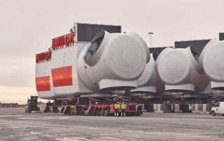 The nacelles at Esbjerg Port are large, and transporting them and other wind turbine parts there from the wind turbine companies in central Jutland places demands on the infrastructure. Photo: Jeppe Carlsen