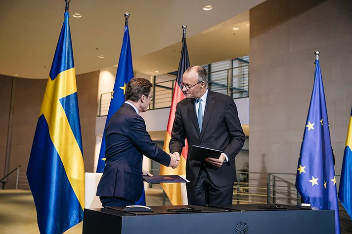 Prime Minister Ulf Kristersson and Germany’s Federal Chancellor Friedrich Merz in Berlin; Photo: Tom Samuelsson/Goverment Offices of Sweden